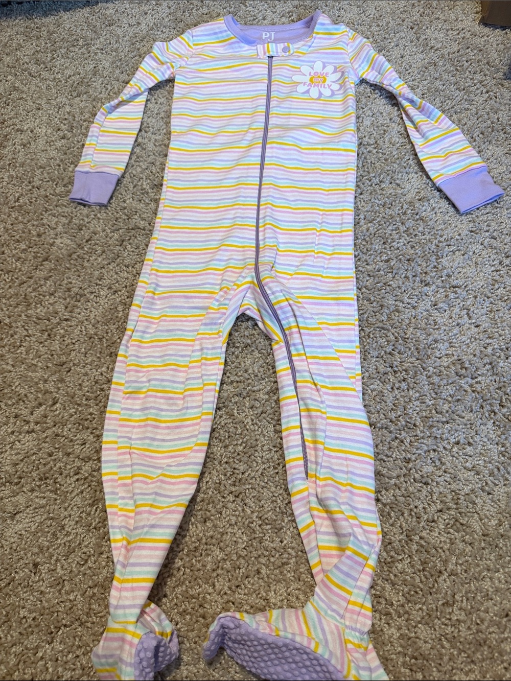 The Children's Place Pastel Striped Footed One-Piece - Lavender Trim